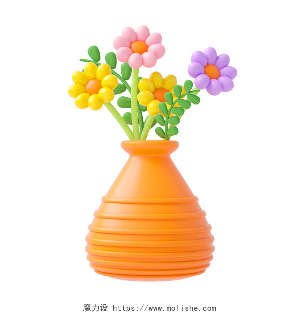 橙色卡通3D立体花瓶元素3DC4D